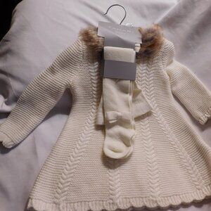 TARTINE ET CHOCOLAT Baby Cream Knit Dress & Tights Set